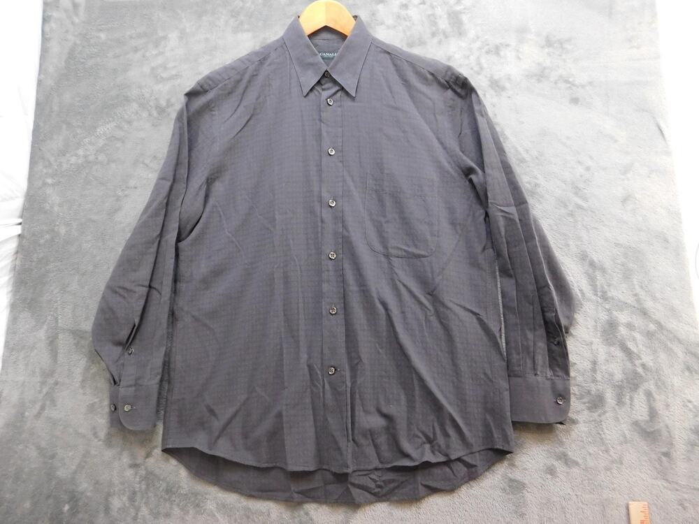 Canali Shirt Mens Medium Black Long Sleeve Button Up Dress Casual Cotton Italy